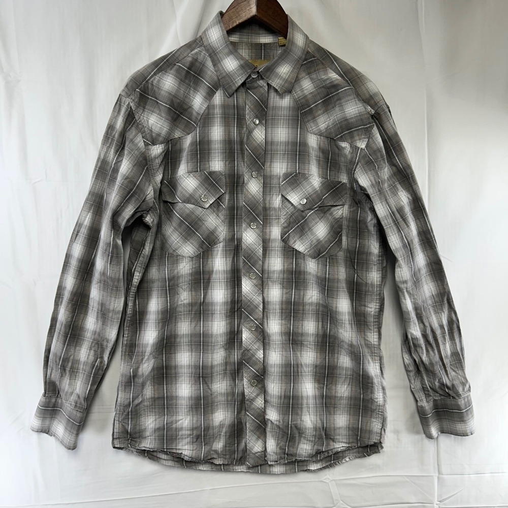 Cowboy Legend Western Shirt Mens Large Grey Plaid Pearl Snap Long Sleeve Yoke
